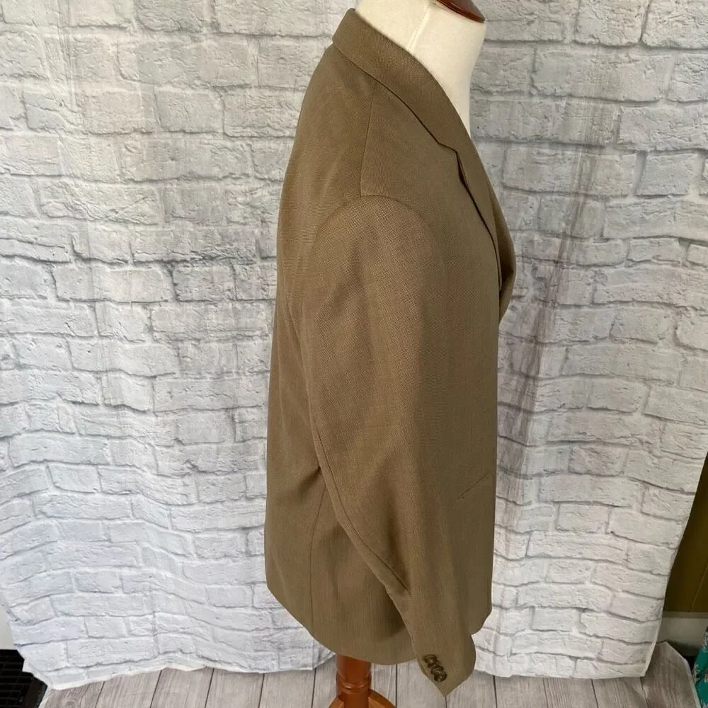 Ralph Lauren wool tan suit w/fully lined 3 button jacket and pleated cuffed pant